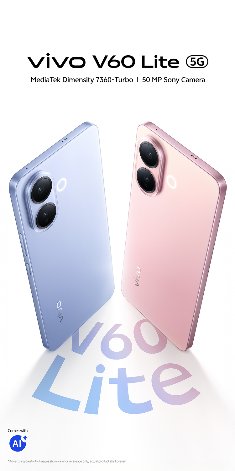 Vivo V60 Lite 5G Mobile Phone, 6.77" AMOLED 120Hz Display, MediaTek Dimensity 7380 Turbo 4nm Chipset, 12GB